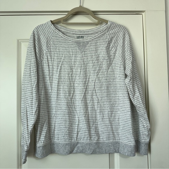 Haven Well Within Pajama PJ Set ~ Small Long Sleeve Top Medium Pants Gray Stripe - Picture 2 of 13